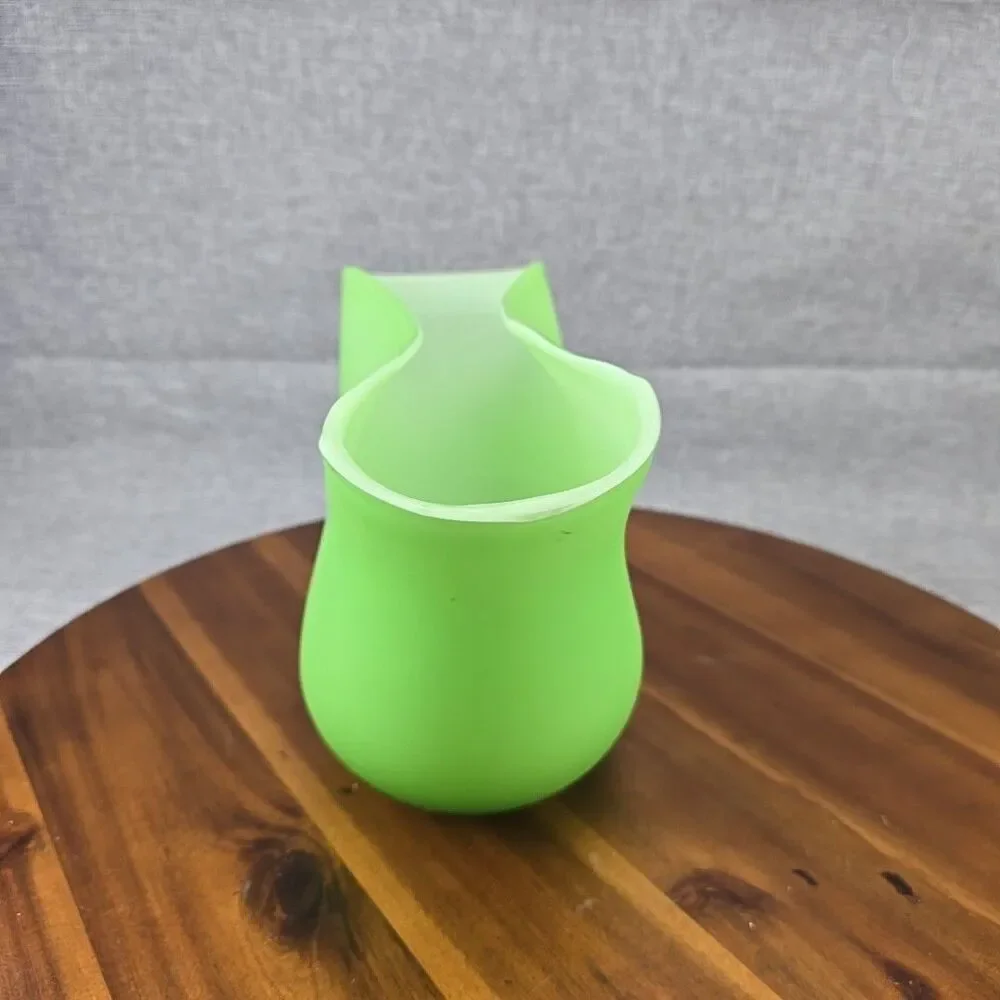 Pottery Barn Frosted Green glass fan vase 7.5”‎ large Abstract Modern